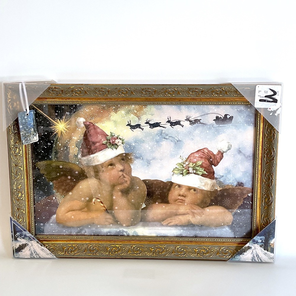 Eyre Tarney Parvez Taj Christmas Angels Ornate Gold Framed Art 18x12 Holiday